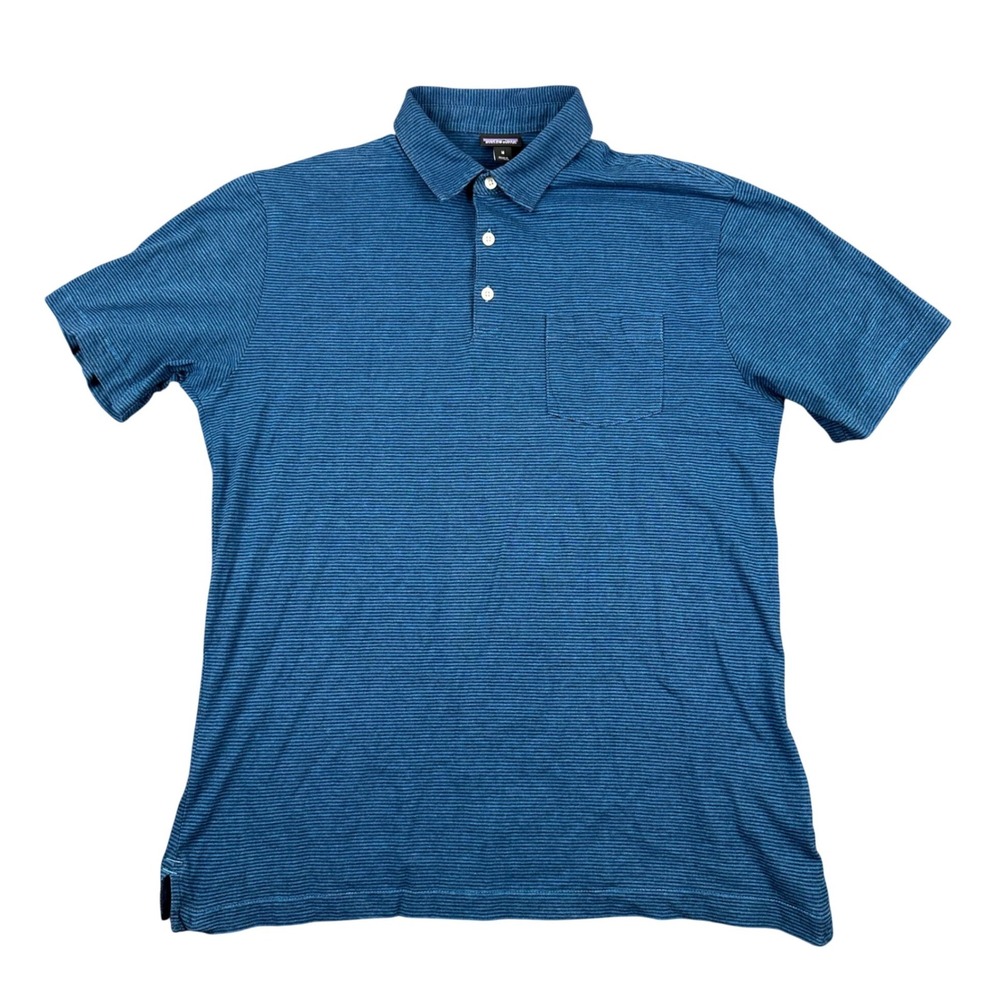 Patagonia Mens 100% Organic Cotton Micro Stripe Polo‎ Shirt Blue Medium